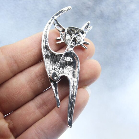 Cat Shape Rhinestone Decorative Alloy Brooch - Picture 3 of 4